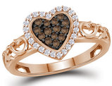 10K Rose Pink Gold Heart Ring with Champagne and White Diamonds 1/4 Carat (ctw)